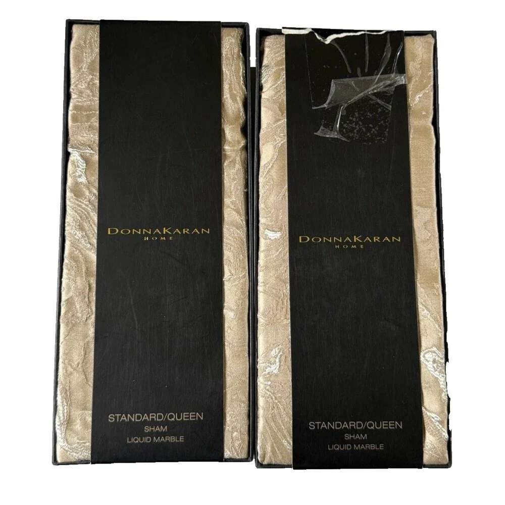 Donna Karan Liquid Marble 20x30 Standard Queen Set of 2 Shams Sham Gold Luxury